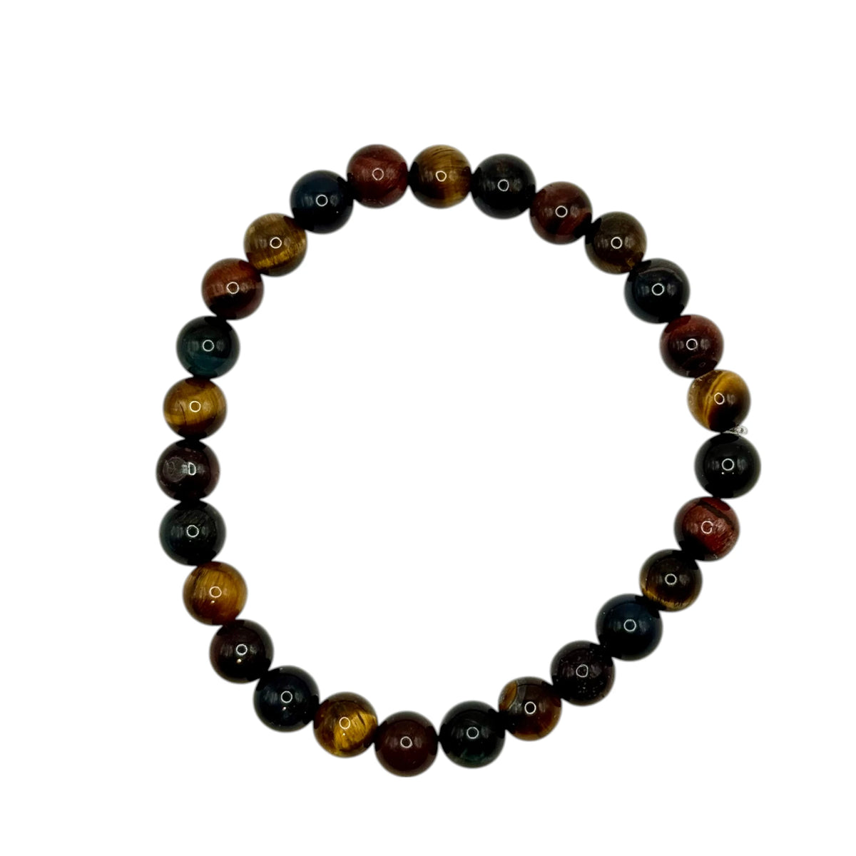 Bracelet "Triple Protection" en Œil de Tigre, Faucon et Taureau Perles Rondes