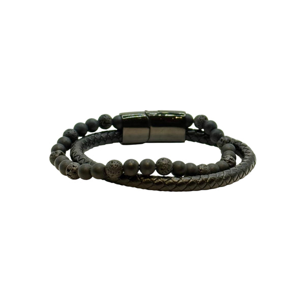 Bracelet Cuir , Pierre de Lave et Shungite