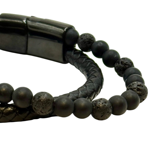 Bracelet Cuir , Pierre de Lave et Shungite