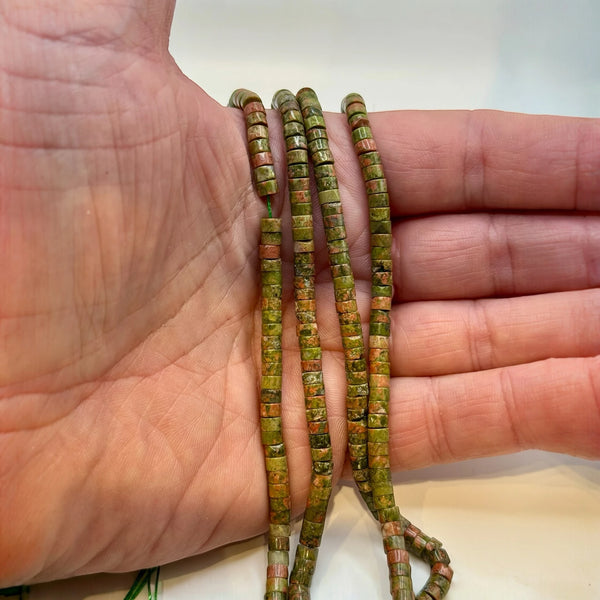 Unakite Fil de Perles Naturelle Heishi 3.8-4.2x2-4.5mm, env 39cm