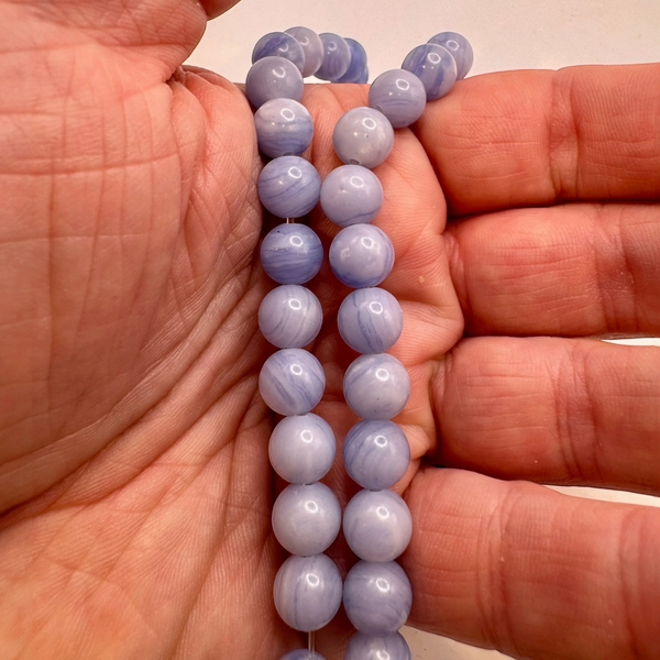 Agate Bleue Dentelle Fil de Perles Naturelle 6-8mm, env 39cm