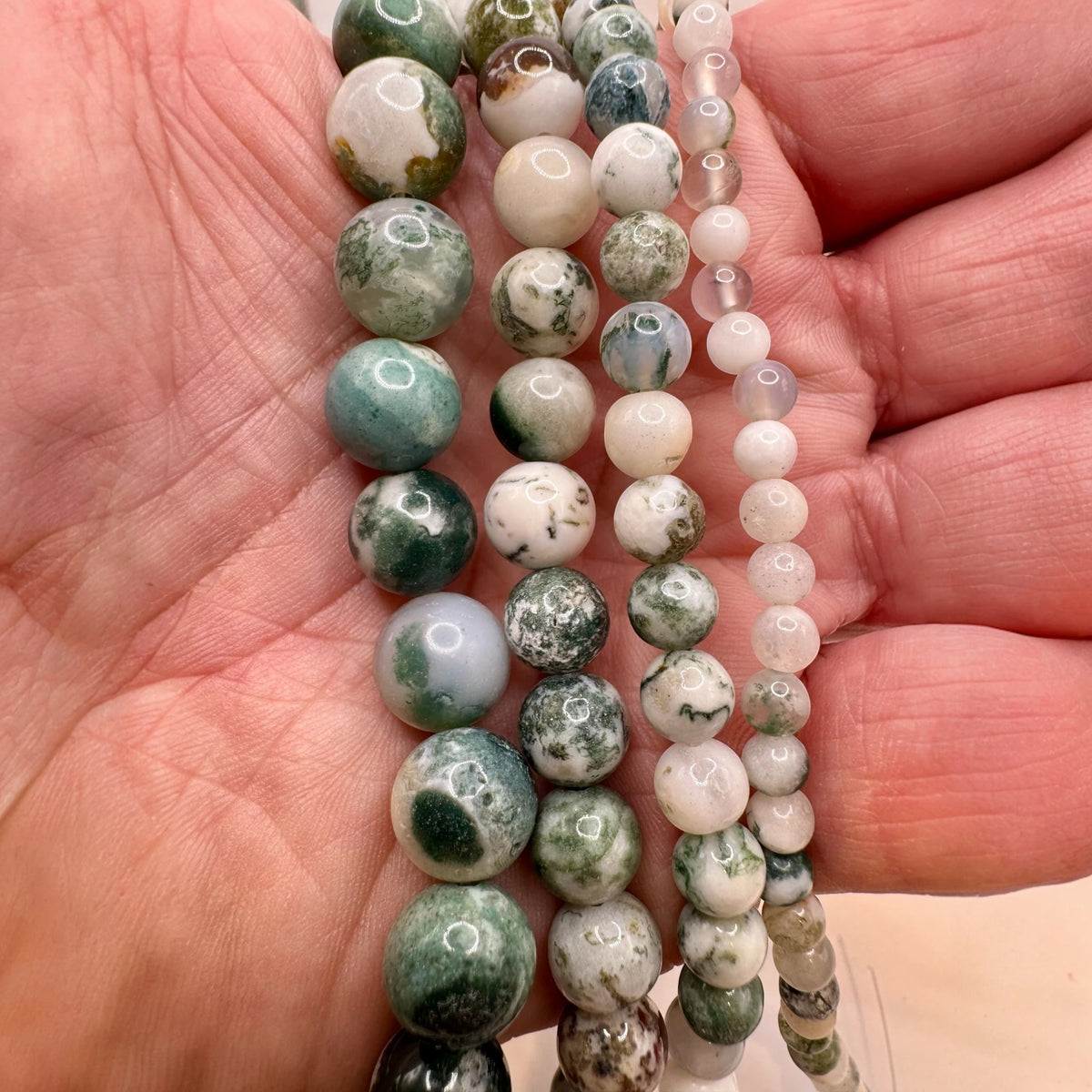 Agate Arbre Fil de Perles Naturelle 6-8-10mm, env 39cm