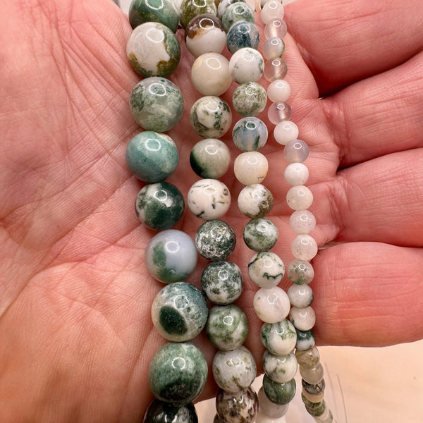 Agate Arbre Fil de Perles Naturelle 6-8-10mm, env 39cm