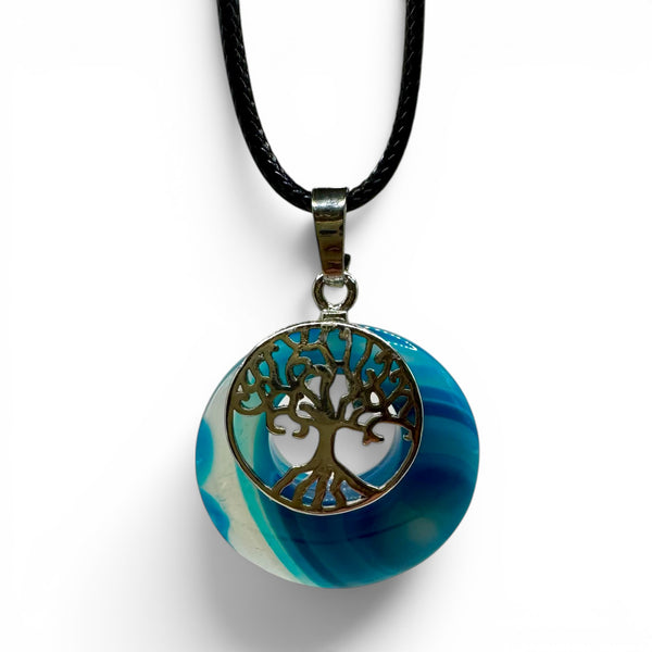 Pendentif Agate Bleue et Arbre de Vie