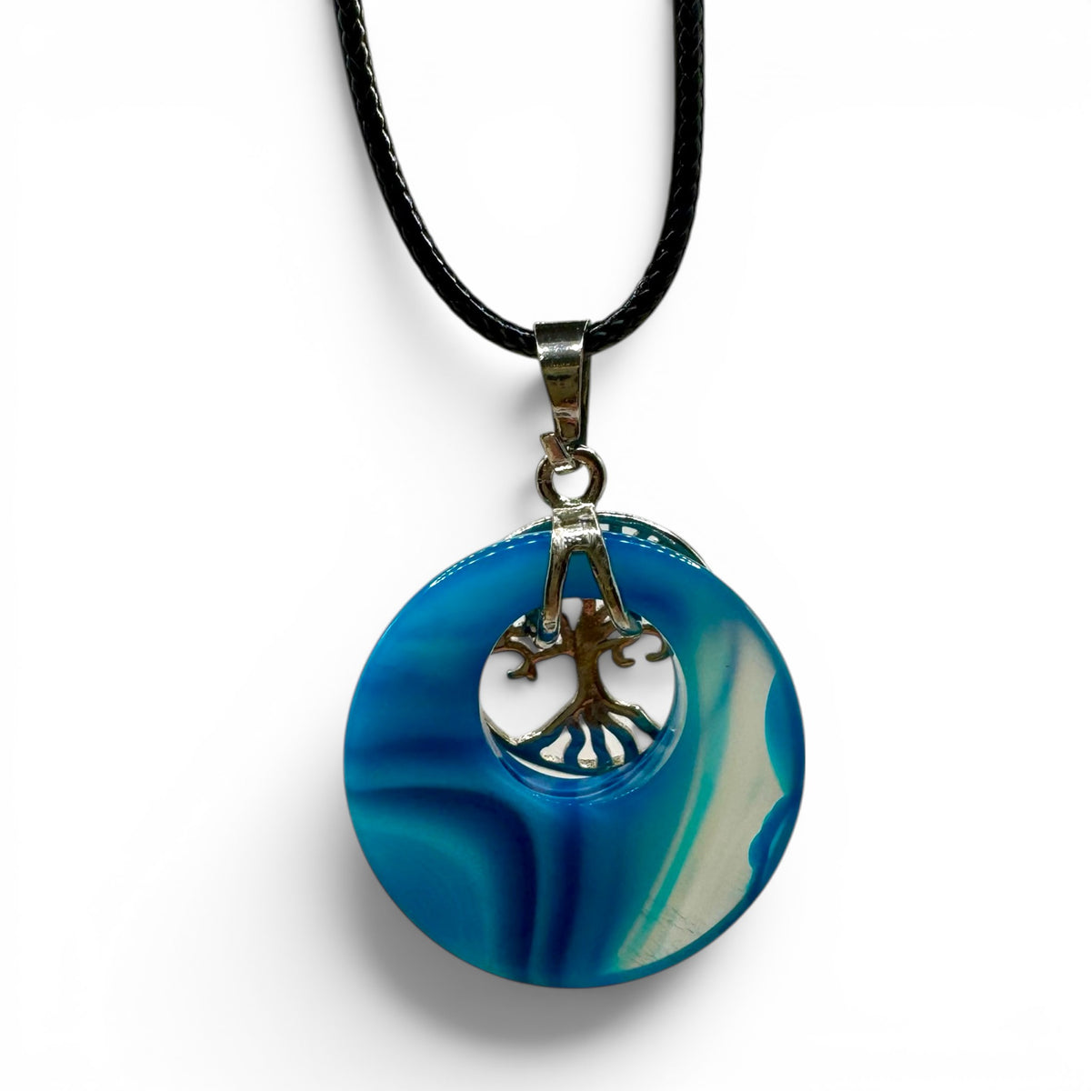 Pendentif Agate Bleue et Arbre de Vie