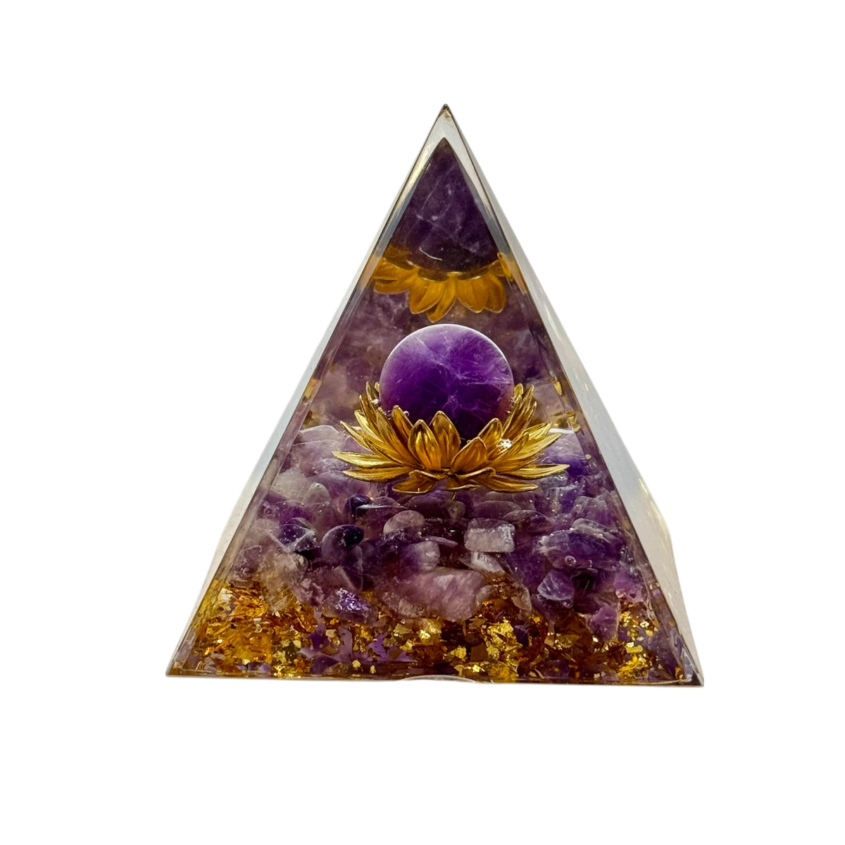 Pyramide Orgonite Améthyste et Fleur de Lotus 60*60mm