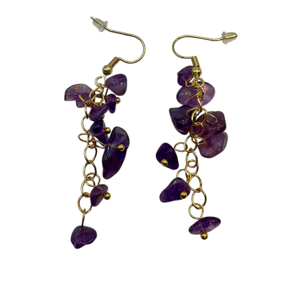 Boucles d'oreilles dorée Améthyste et acier inoxydable