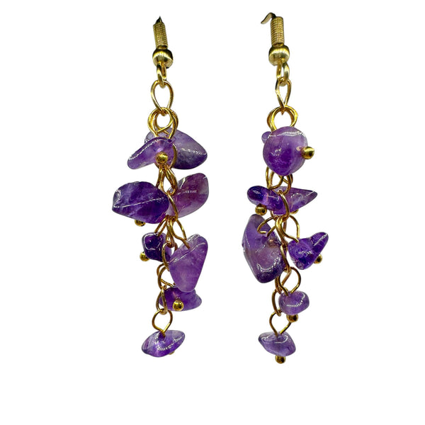 Boucles d'oreilles dorée Améthyste et acier inoxydable