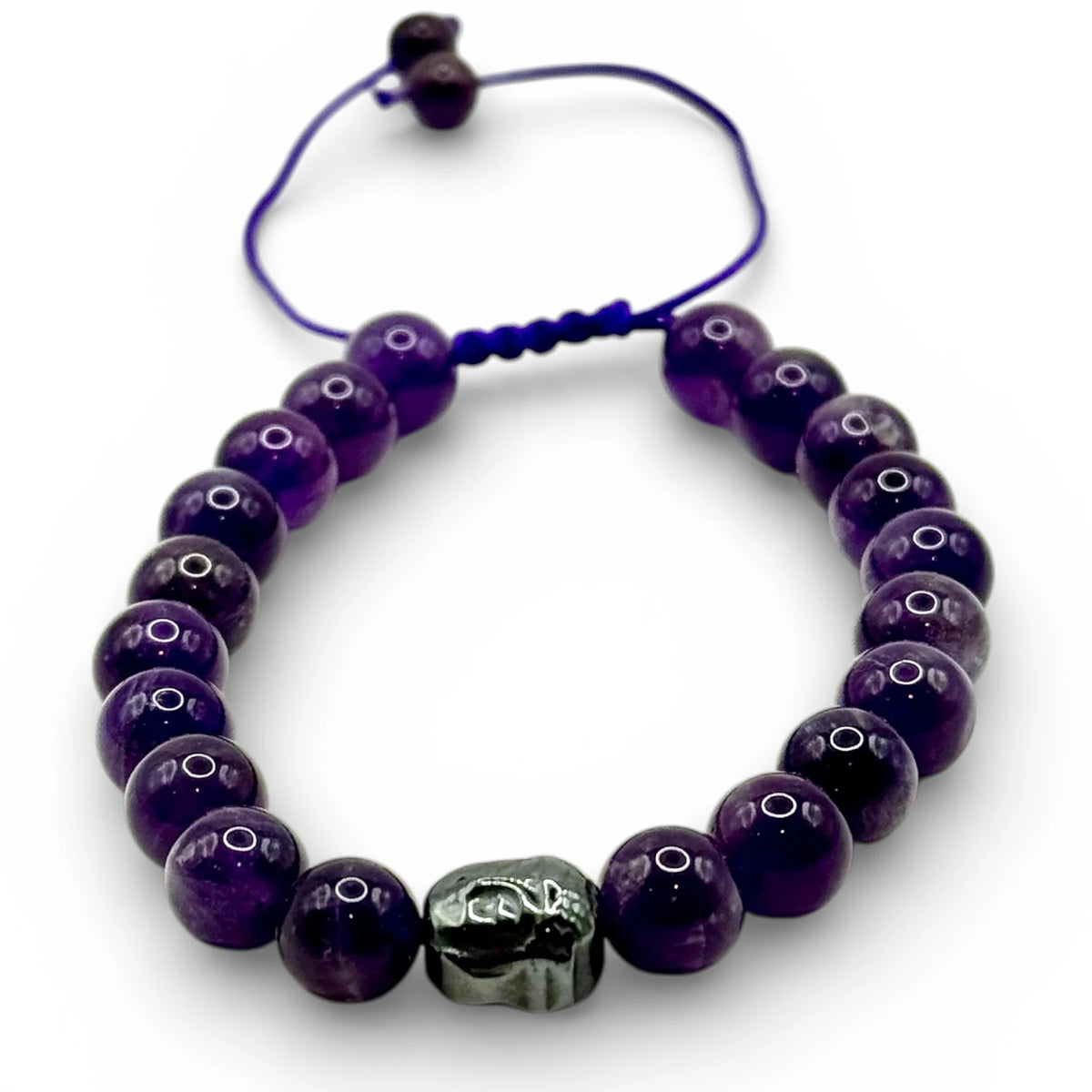 Bracelet Améthyste 8 mm Bouddha ajustable