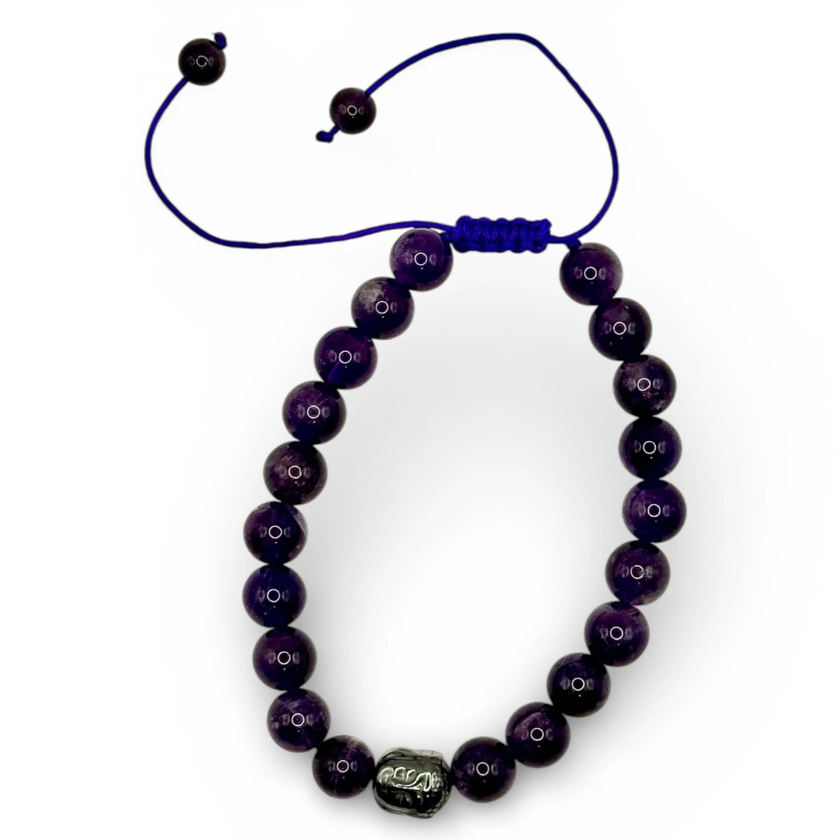 Bracelet Améthyste 8 mm Bouddha ajustable
