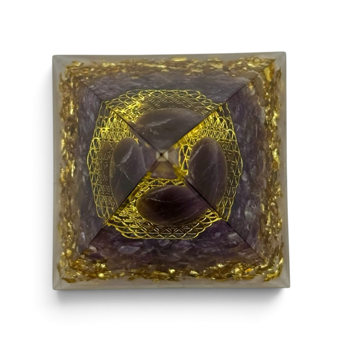 Pyramide Orgonite Obsidienne, sphère bleue er étoile 60*60mm