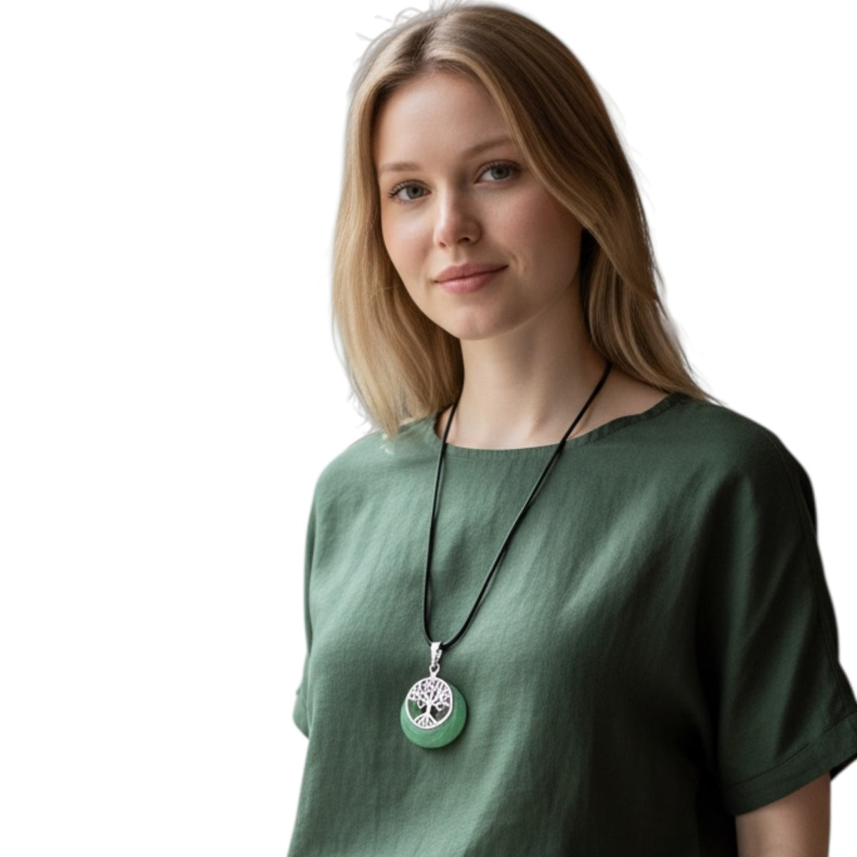 Pendentif Aventurine Verte et Arbre de Vie