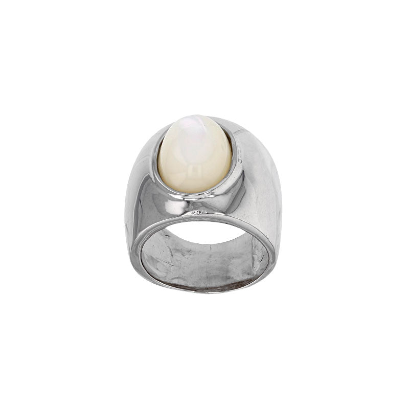 Bague cabochon MADRE PERLA en argent 925 rhodié et nacre