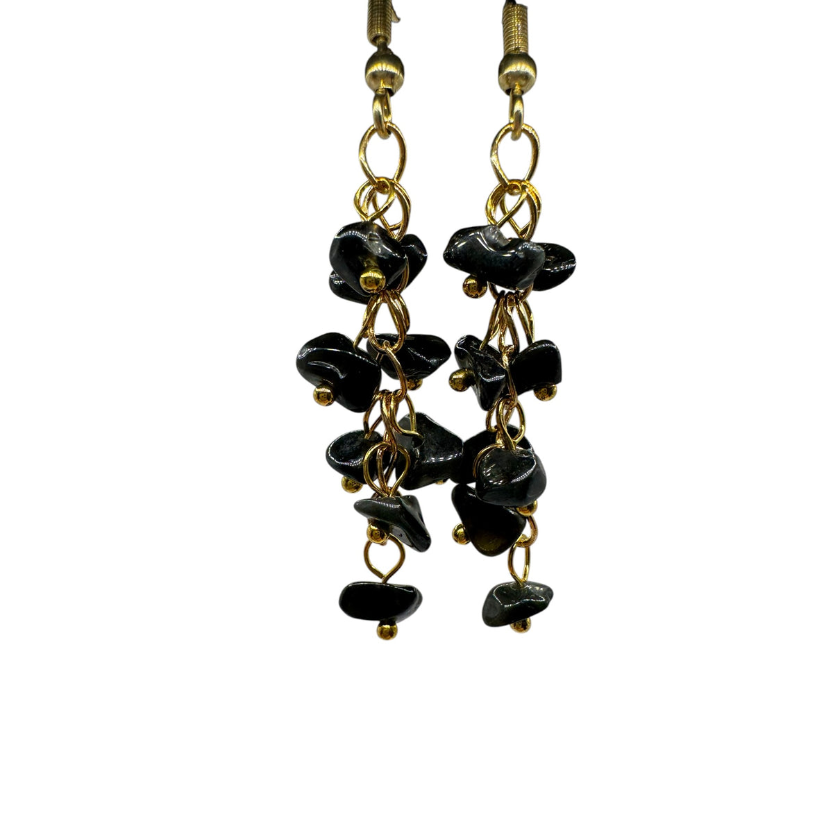 Boucles d'oreilles dorée Obsidienne Noire et acier inoxydable