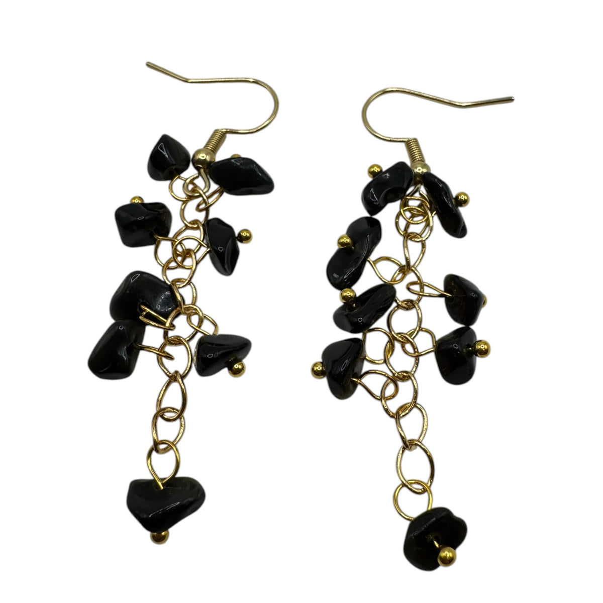 Boucles d'oreilles dorée Obsidienne Noire et acier inoxydable