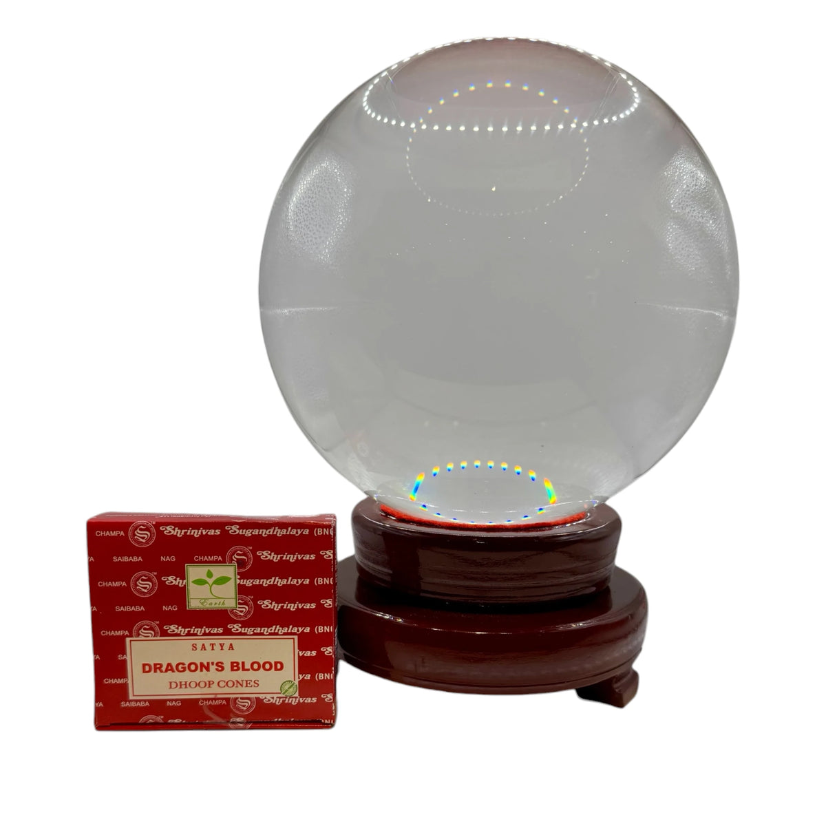 Boule de Cristal 15cm avec support rotatif en bois