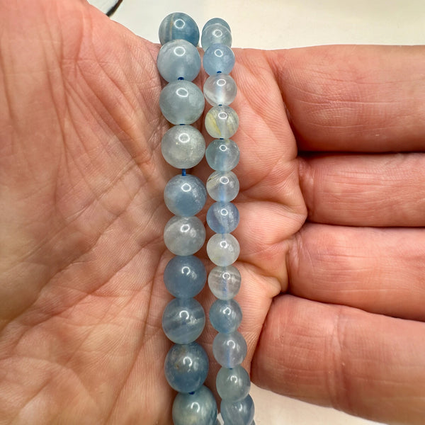 Calcite Bleue Fil de Perles Naturelle 6-8 mm, env 39cm