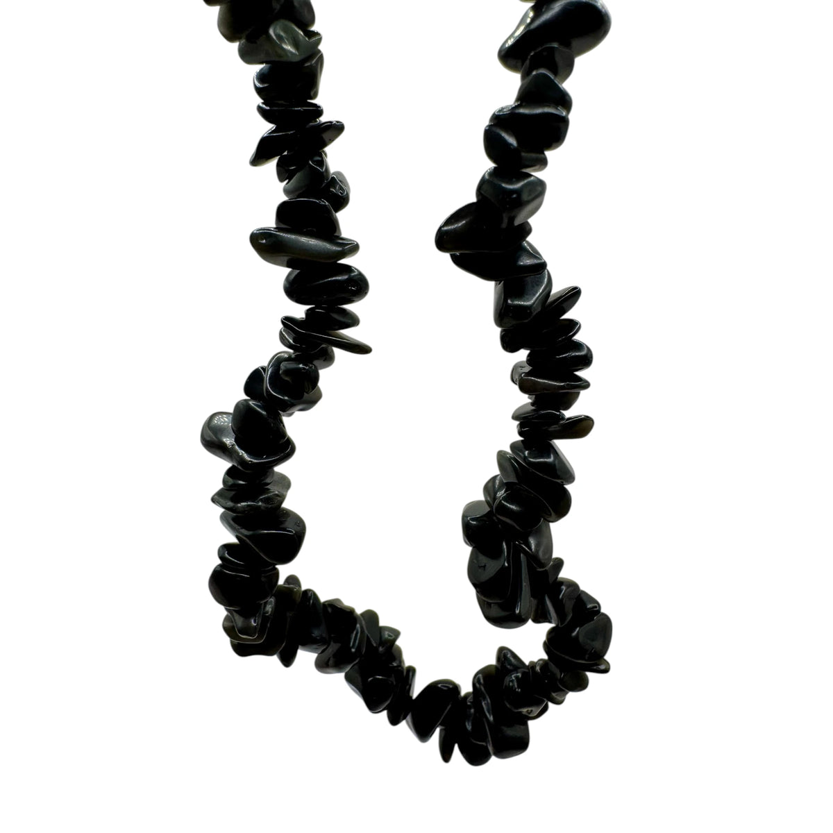 Fil de perles naturelles d' Obsidienne Noire chips / Baroque 80cm