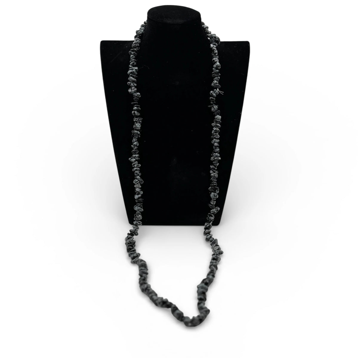 Collier baroque/chips en Obsidienne Flocon de Neige 80 cm