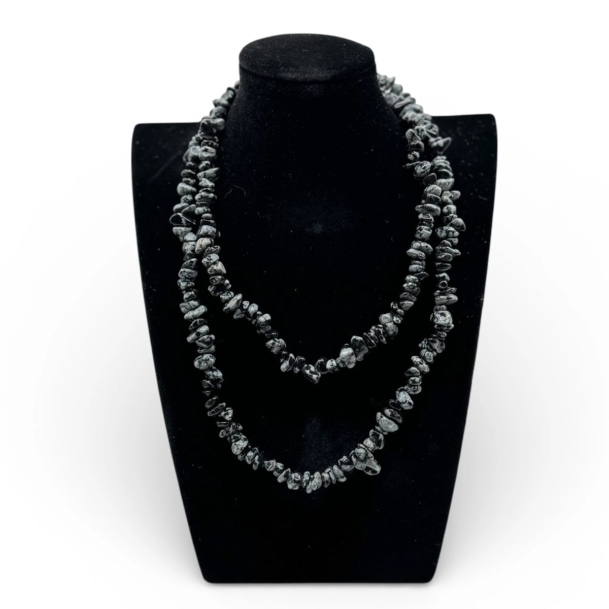 Collier baroque/chips en Obsidienne Flocon de Neige 80 cm