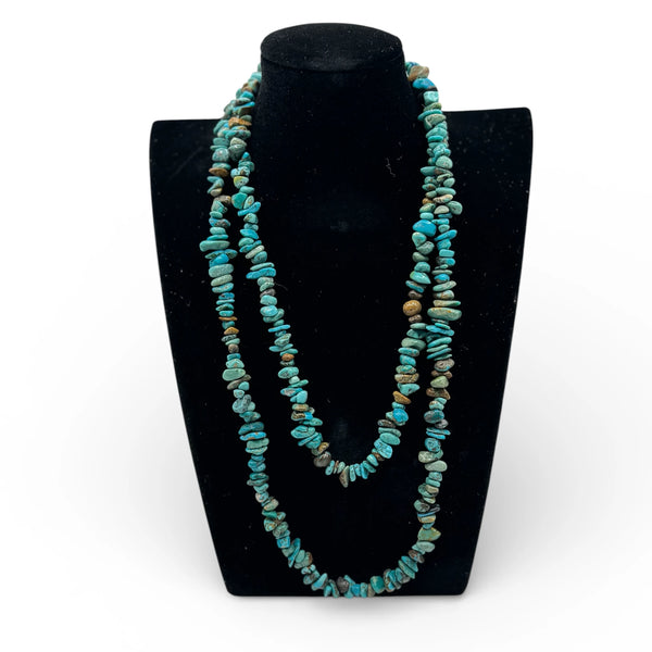 Collier baroque/chips en Turquoise véritable 80 cm