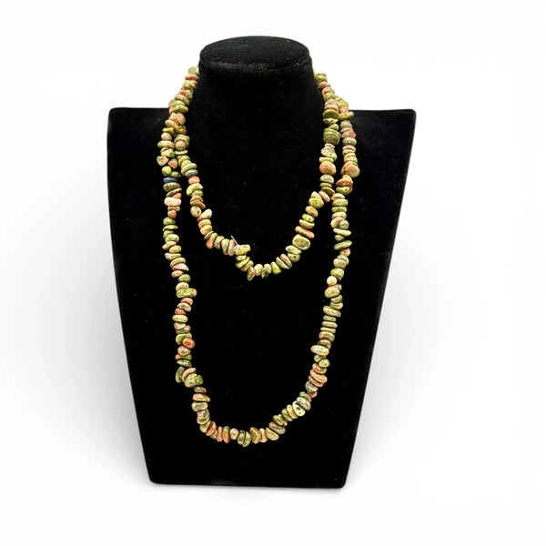 Collier baroque/chips en Unakite 80 cm