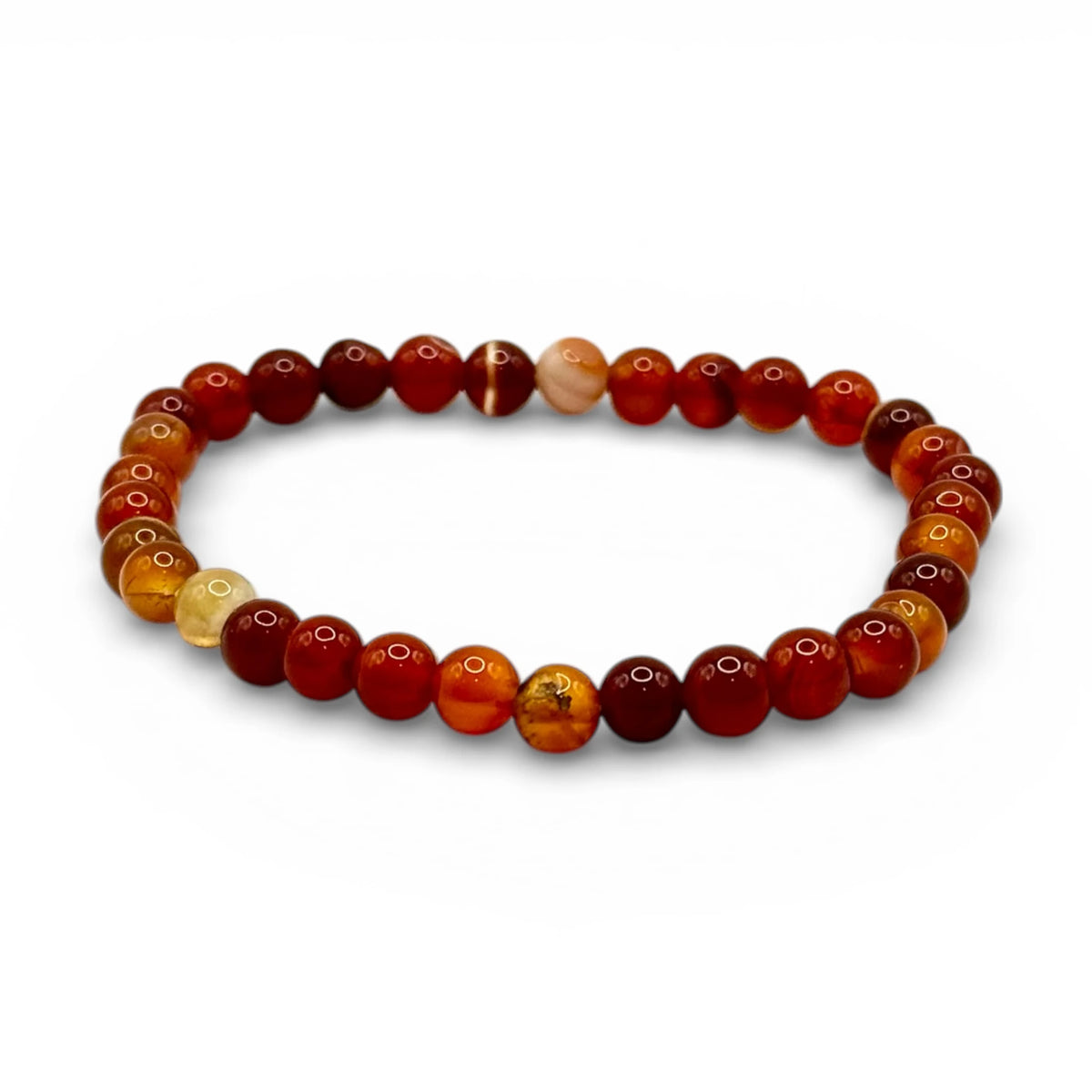 Bracelet "Vitalité & Ambition" en Cornaline Rubanée Chevron Perles Rondes