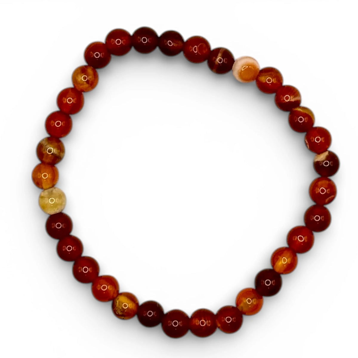 Bracelet "Vitalité & Ambition" en Cornaline Rubanée Chevron Perles Rondes