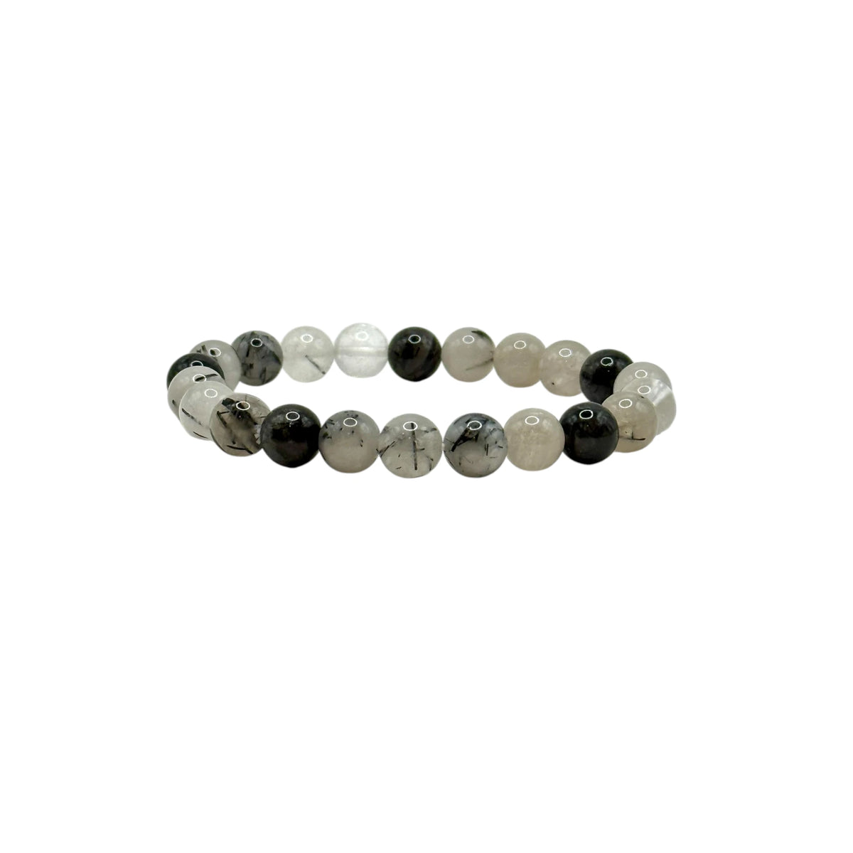 Bracelet "Volonté & Protection" en Tourmaline et Cristal de Roche Perles Rondes
