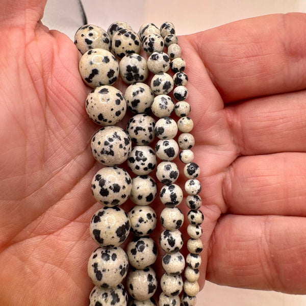 Jaspe Dalmatien Fil de Perles Naturelle 4-6-8-10mm, env 39cm