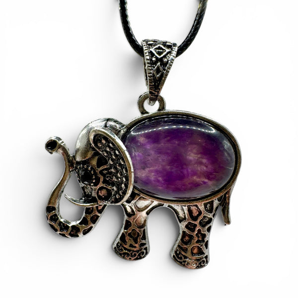 Pendentif éléphant, Améthyste, 45x40mm
