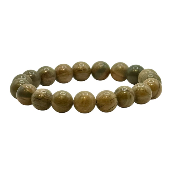 Bracelet "Ancrage & Équilibre" en Jaspe Feuille d'Argent Perles Rondes