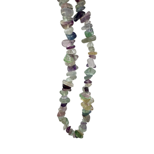 Fil de perles naturelles de Fluorite Multicolore chips / Baroque 80cm