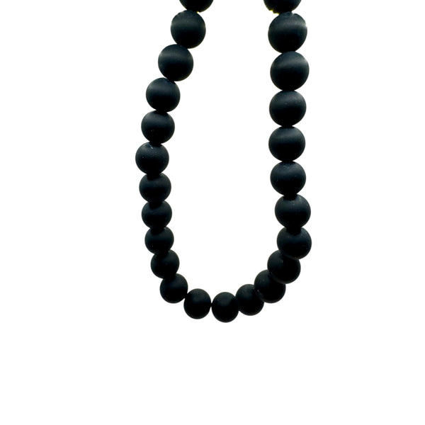Obsidienne Noire Givré Fil de Perles Naturelle 8mm, env 39cm