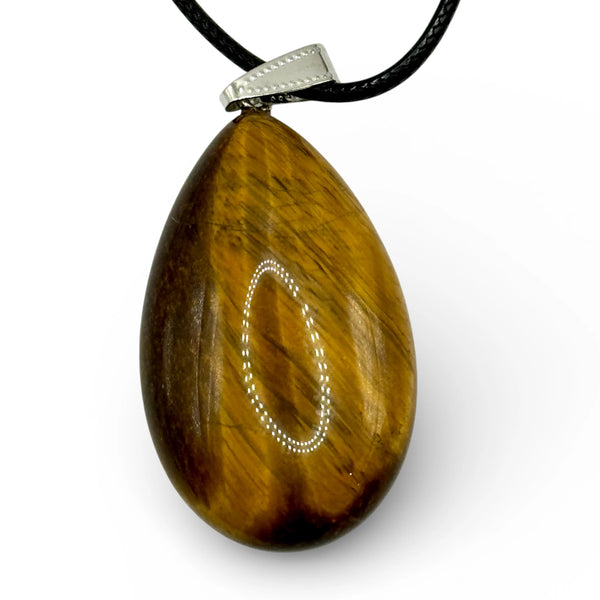 Pendentif Goutte Oeil de Tigre 38x24mm, avec cordon réglable