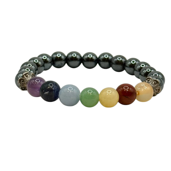 Bracelet Hématite 8mm avec les 7 chakras