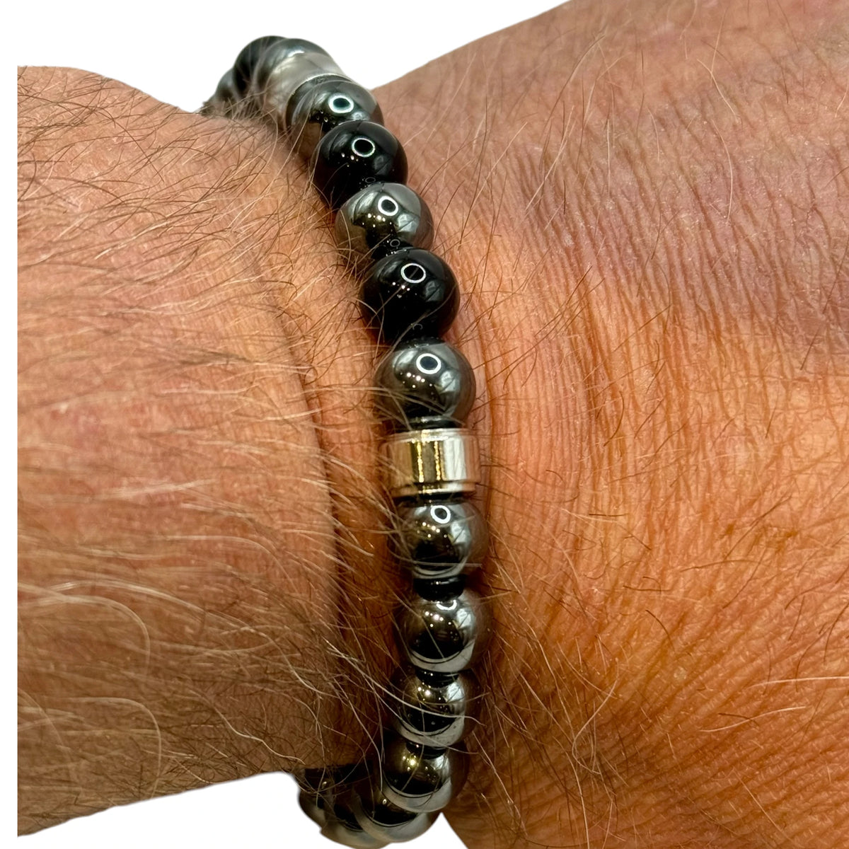 Bracelet "Force & Protection" en Hématite et Onyx Perles Rondes