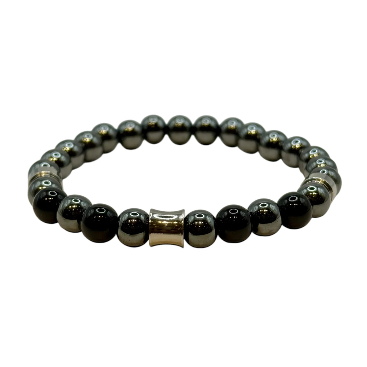 Bracelet "Force & Protection" en Hématite et Onyx Perles Rondes