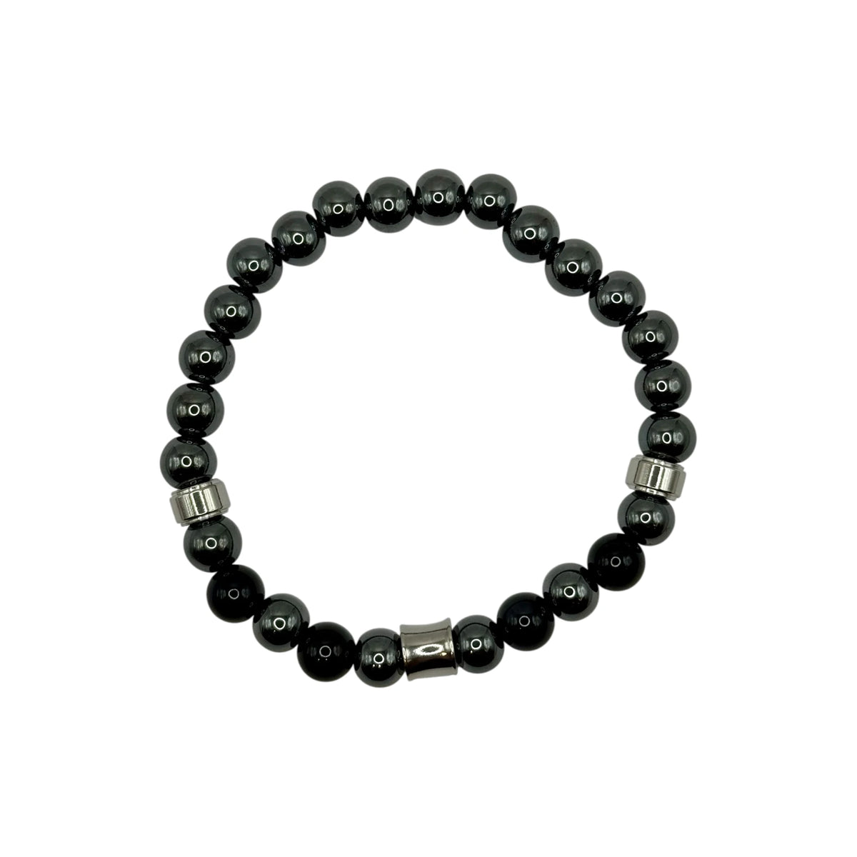 Bracelet "Force & Protection" en Hématite et Onyx Perles Rondes