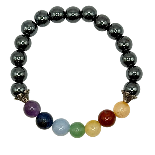 Bracelet Hématite 8mm avec les 7 chakras