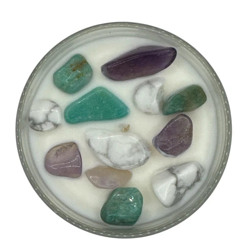 Bougie Artisanale parfumée Paix-Harmonie, Améthyste- Amazonite- Howlite et Pendentif en  Argent 925