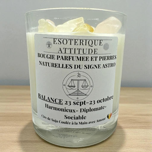 Bougie Artisanale parfumée signe astro Balance et Pendentif en Argent 925
