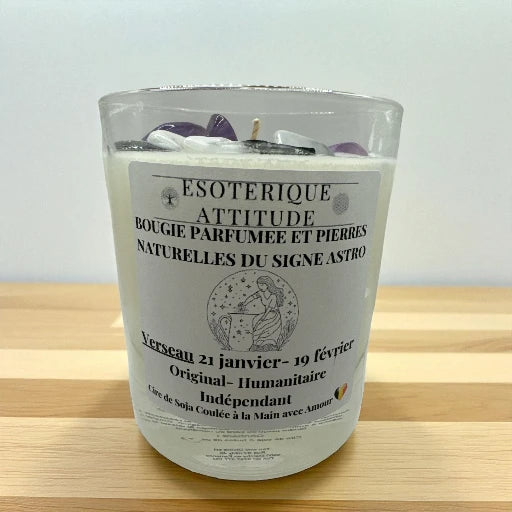 Bougie Artisanale Parfumée Signe Astro Verseau et Pendentif en Argent 925