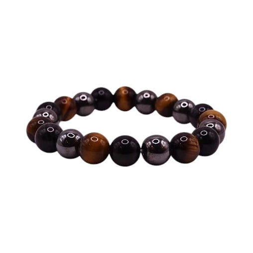 Bracelet Œil de Tigre, Hématite et Obsidienne Noire