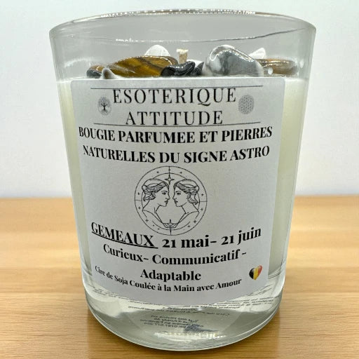 Bougie Artisanale parfumée signe astro Gémeaux et Pendentif en  Argent 925