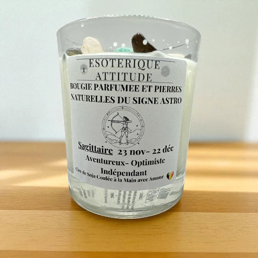 Bougie Artisanale parfumée signe astro Sagittaire et Pendentif en Argent 925