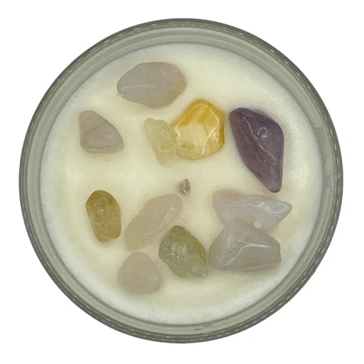 Bougie Artisanale parfumée Anti stress- Apaisement,  Améthyste-Quartz Rose-Citrine et Pendentif en  Argent 925