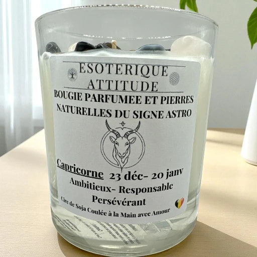 Bougie Artisanale parfumée signe astro Capricorne et Pendentif en Argent 925