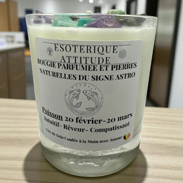 Bougie Artisanale Parfumée Signe Astro Poisson et Pendentif en Argent 925