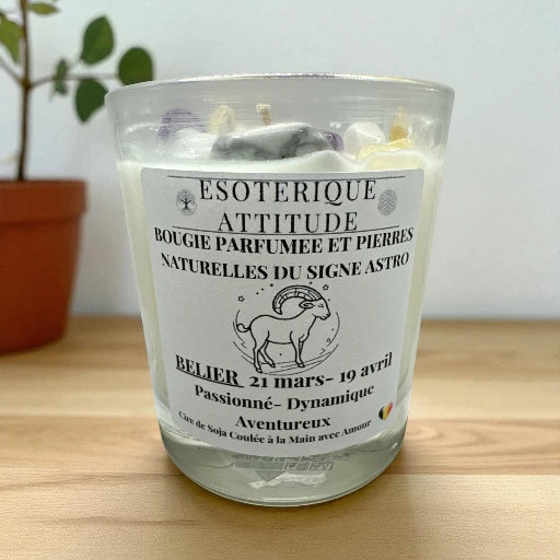 Bougie Artisanale parfumée signe astro Bélier et Pendentif en  Argent 925